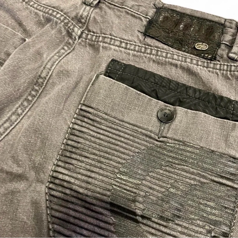 Vintage Ecko Unltd. Straight Fit Grey Wash Moto Style Denim Jeans W34‎ L32